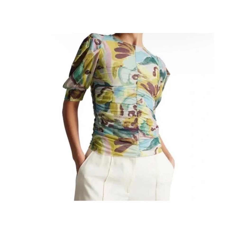 Ted Baker VYoll Printed Mesh Drape Sleeve Top Artsy Fairy Boho Women's Sz 1 US 4